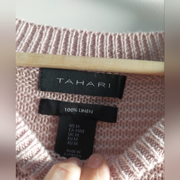 Tahari Linen Knit Pullover Sweater Light Pink Sz Medium - Picture 3 of 6
